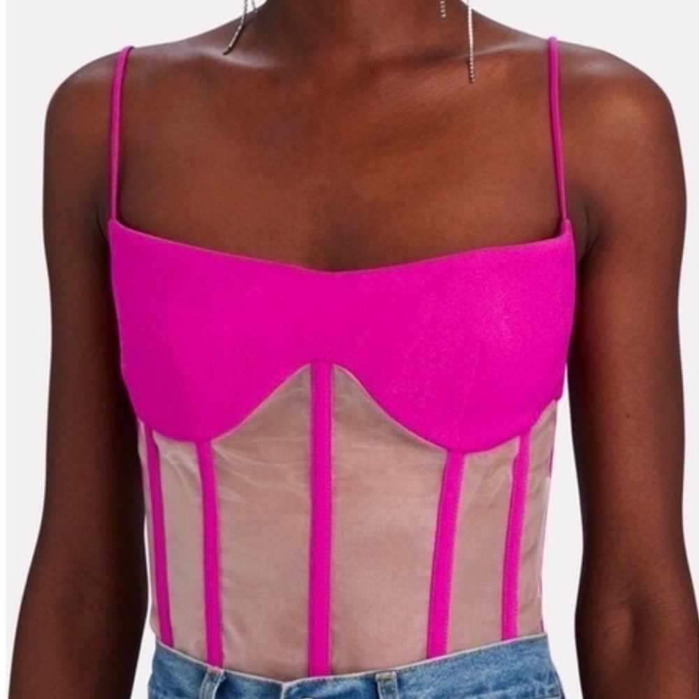 Rozie Corset tulle trimmed crepe corset in fuschia pink
